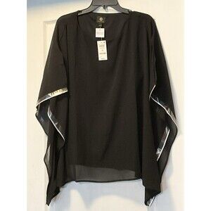 JM Collection Women's Plus Size Embellished Chiffon Poncho Size 1X, Black NWT